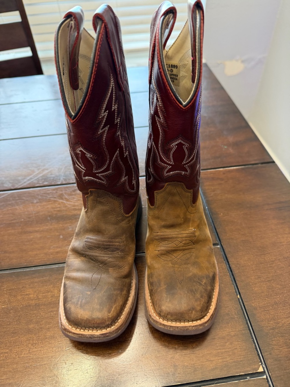 Kids Two-Tone Western Pull-On Boots - Brown and Burgundy